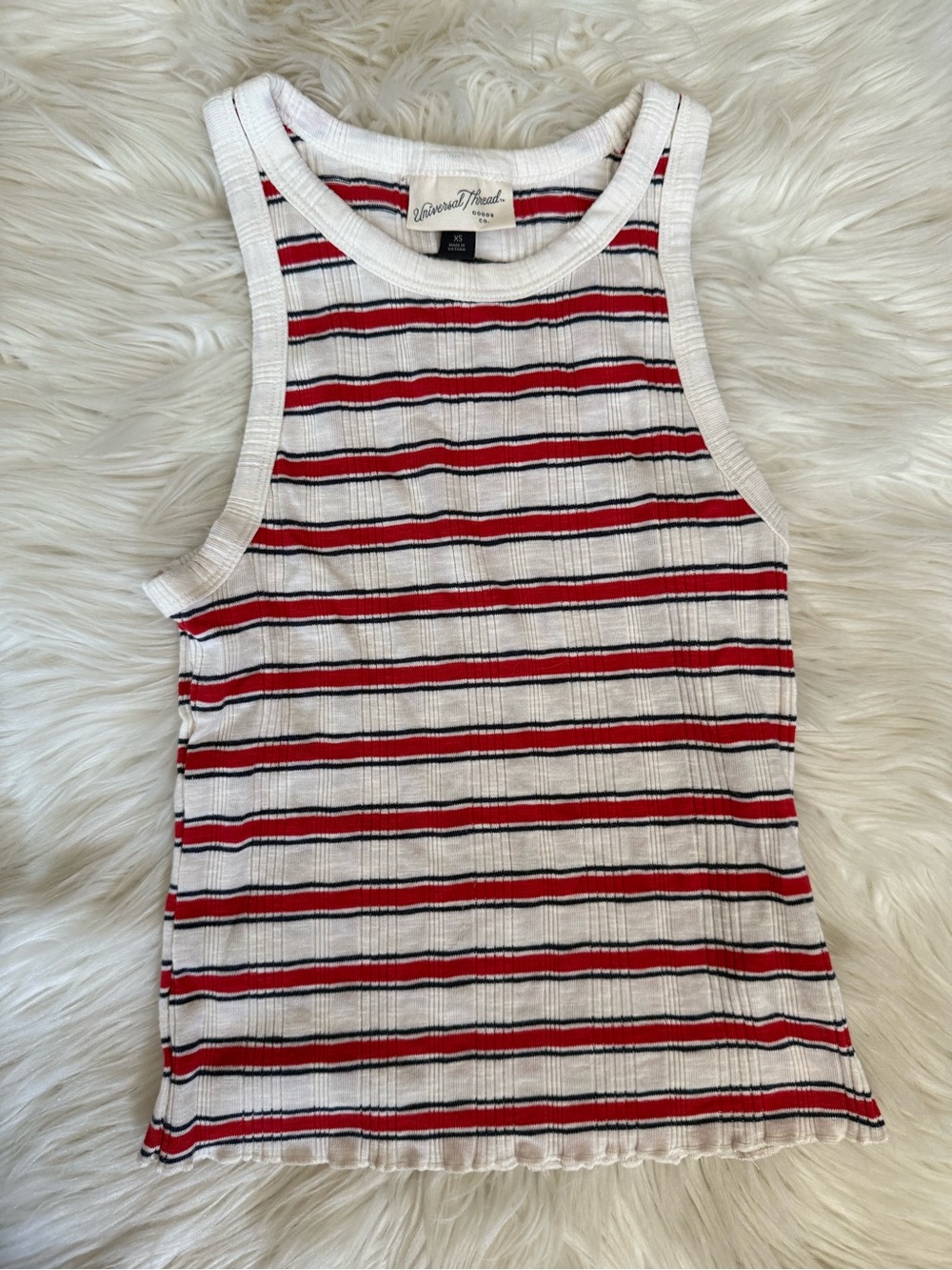 Women’s Universal Thread white ribbed tank top with red and blue stripes